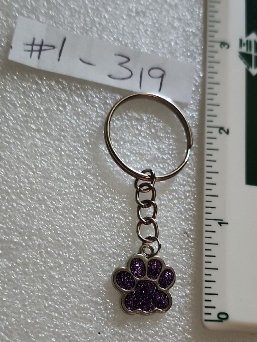 Hand Crafted Purple Glitter Paw Print Keychain - Picture 2 of 3